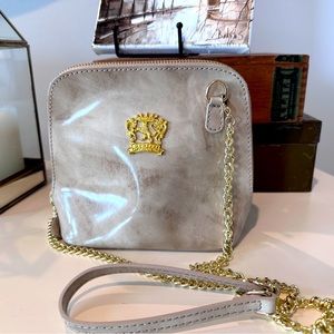 Pratesi Patent Leather Crossbody - Made in Italy - beige/taupe. 47” strap